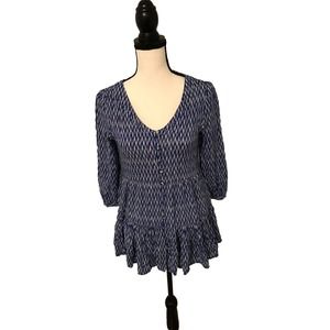 Anthropologie Maeve Lila Women's Tiered Tunic Top V-Neck Blue - Size Extra Small